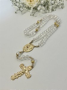 Terço Sagrada Família em Cristal Transparente 10mm