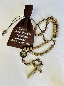 Terço Padre Pio em Madeira com Saquinho