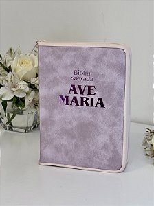 Bíblia Couro Zíper Rosa Ave Maria