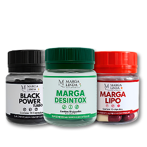 Kit Marga Lipo + Black Power Turbo + Marga Desintox – Suplementos Naturais para Energia, Equilíbrio e Leveza