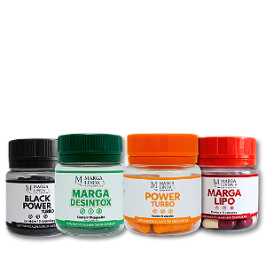 Kit Marga Lipo + Black Power Turbo + Marga Desintox + Power Turbo – Energia, Equilíbrio e Leveza em 4 Suplementos Naturais