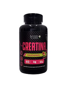 Creatina Monohidratada Mastigável Marga Linda – 3g por dose, Tecnologia Importada, Zero Açúcar, Sabor Morango com Limão – 60 Comprimidos
