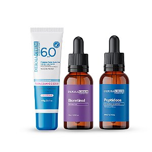 Kit Antissinais + Pele Madura com 3 super produtos: Protetor Solar Proteção Total 60 FPS + Sérum Bioretinol + Sérum Peptídeos.