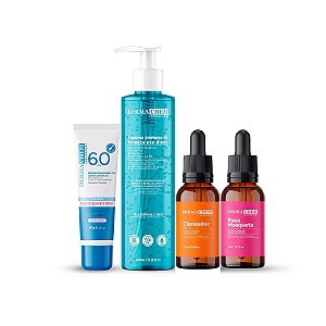 Kit Clareador com 4 super fórmulas: Protetor Solar Proteção Total 60 FPS + Espuma Facial de Limpeza + Sérum Clareador + Sérum Rosa Mosqueta