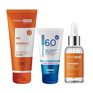 Kit Serum Clareador Protetor Facial Gel Anti-Idade Vitamina C Hidrata Clareamento Firmeza