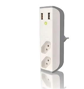 Carregador C/ 2 USB e Filtro De Linha 2 Tomadas Branco ENERMAX