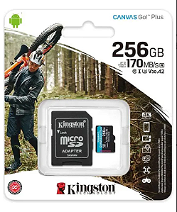 CARTÃO MEMORIA 256GB MICROSD CANVAS GO PLUS 200 / 160 MBs KINGSTON