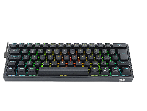 TECLADO MEC 60% S/ FIO GAMER FIZZ PRO PRETO S. AZUL K616-RGB REDRAGON