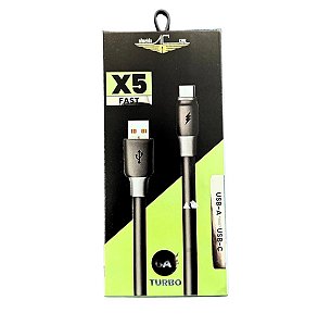 CABO USB-A / USB-C 6A 1.3M FAST X5 PRETO ALMEIDA CRUZ