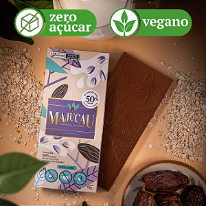 Chocolate 50% Cacau ao Leite de Aveia e Tamara - Zero Acucar 80g  Majucau