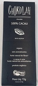 Chocolate 100% Zero Açúcar Vegano 60g- Chokolah Display com 10