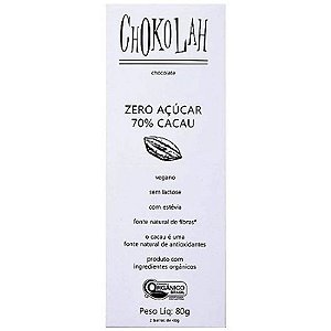 Chocolate 70% Cacau Vegano Zero Açúcar 70g Display com 10 - Chokolah
