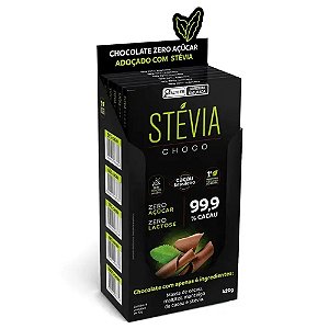SteviaChoco 99,9% Cacau Tudo Zero Leite 70g - Display com 6
