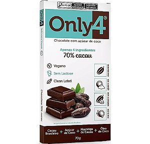 ONLY4 70% Cacau - Barra de Chocolate Tudo Zero Leite 70g