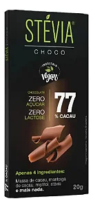 SteviaChoco 77% Cacau 20g - Tudo Zero Leite