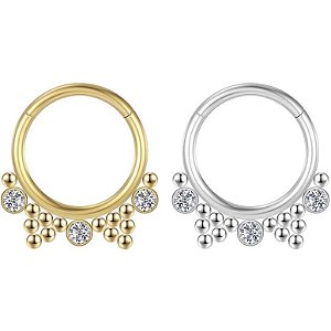 Piercing Argola Segmentada Aço Cirúrgico 3 Pedras Zircônia - Dourado