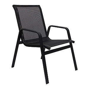 Cadeira de Piscina em Alumínio e Tela Sling Lótus Premium Cor Preto e Bege