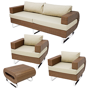 Conjunto de Sofá Begônia Completo com 2 Poltronas Área Externa e Interna