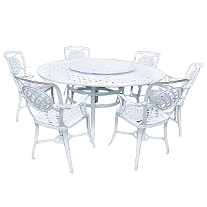 Jogo de Mesa Giratória com e 6 Cadeiras Modelo Havana em Aluminio