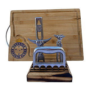 Kit Tabua Churrasco Time Cruzeiro Personalizada com Garra de Urso, Abridor de Bebidas e Garfinhos Aluminio