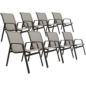 Kit 8 Cadeiras Lótus Aluminio e Tela Sling para Piscina Jardim Área Externas e Internas