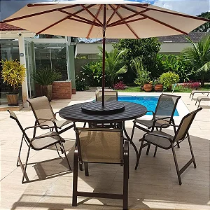 Jogo de Mesa Giratoria 6 Cadeiras de Aluminio para Piscina Jardim Área Externa