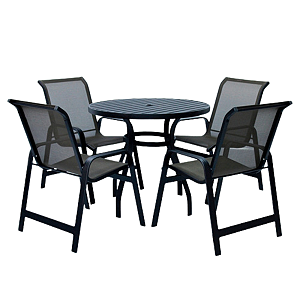 Jogo de Mesa 90cm e 4 Cadeiras Aluminio Tela Sling de Piscina Jardim Resistente
