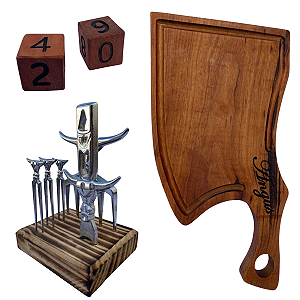Combo Tabua Churrasco Personalizada, Kit Bull com Garfos e Dados Tento Jogo de Cartas Truco