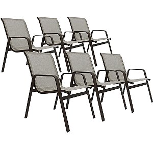 Kit 6 Cadeiras Alumínio Piscina Lótus Tela Sling para Condomínio Casa Hotéis Jardim Resistente