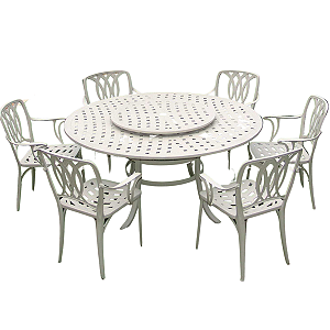 Conjunto de Jardim com Mesa Giratória e 6 Cadeiras Aluminio Fundido Modelo Fênix