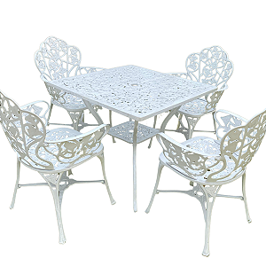 Conjunto de Mesa Quadrada e 4 Cadeiras Alumínio Fundido
