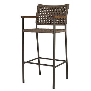 Banqueta de Cozinha Modelo Ivy Corda Naval Trama Raquete Braço Madeira