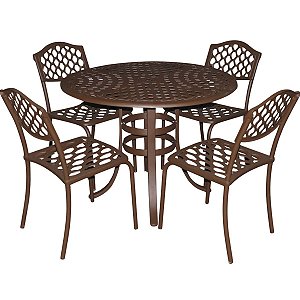 Conjunto de Mesa 4 Cadeiras Alúminio Fundido Modelo Faveni