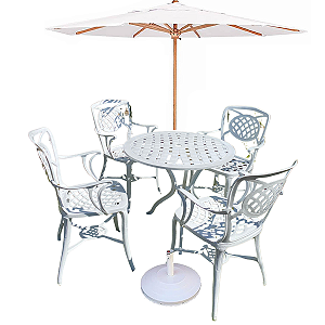 Conjunto de Jardim com Mesa, 4 Cadeiras Havana Alumínio Fundido e Ombrelone