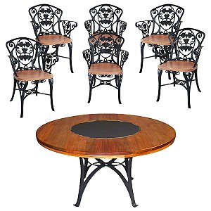 Conjunto de Mesa Jantar 1,60m Madeira Giratória 6 Cadeiras Malbec Alumínio
