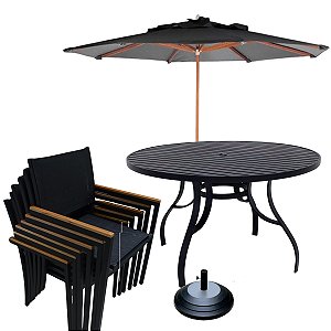 Jogo de Mesa Ripada com 6 Cadeiras para Jardim Área Externa + Guarda Sol