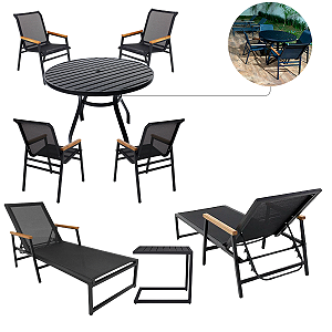 Kit Praia Completo Jogo de Mesa e Espreguiçadeiras para Piscina