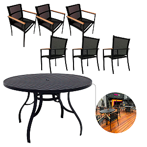 Conjunto de Mesa 1,30m Ripada 6 Cadeiras Amélia Área Externa e Interna