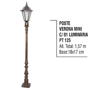 Poste Colonial Verona Jardim de Alumínio 01 Luminária 1,57m