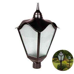 Luminária Colonial Para Poste Romana Grande em Alumínio com Vidro