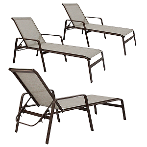 Kit 3 Espreguiçadeiras Sevilha Piscina Tela Sling Aluminio Resistente