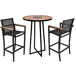 Kit 2 Banquetas Amélia Aluminio Mesa Bistrô Alta Zurick Tampo Madeira Premium