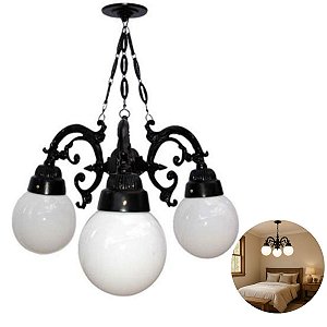 Lustre Colonial para Teto Alumínio com 03 globos
