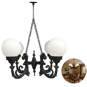 Lustre Teto Colonial Alumínio Paris com 04 Globos