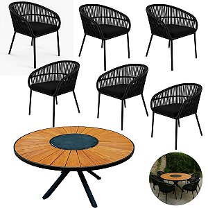 Mesa Zurick 1,50 + 6 Poltronas Cozinha Sala Valencia Corda Náutica