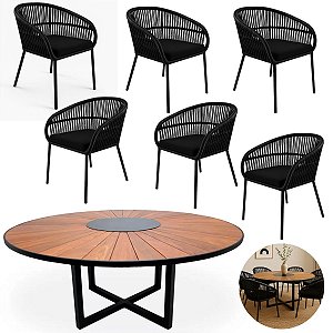 Mesa Zurick 1,50 Cozinha Sala Jantar + 6 Poltronas Valencia Corda Náutica