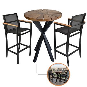 Kit 2 Banquetas Amélia e Mesa Bistrô Alta Diamante com Tampo de Madeira