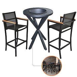 Kit 2 Banquetas Amélia com Mesa Bistrô Alta de Alumínio e Champanheira