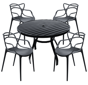 Conjunto Mesa Redonda 1,20m Alumínio + 4 Cadeiras Alegra Polipropileno Resistente