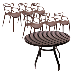 Conjunto de Mesa 1,20m Alumínio Com 6 Cadeiras Area Externa e Jantar